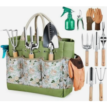 9-teiliges Gartenwerkzeug-Set mit Aufbewahrungstasche, rostbeständige, ergonomische Handwerkzeuge, ideales Geschenk für Frauen und Gartenlie