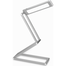 Lámpara de escritorio LED de aluminio con cabezal giratorio, luz de lectura plegable a pilas con cable micro USB, plateada plegable