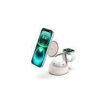 Cargador para teléfono móvil Belkin Estación de carga 3-en-1 Qi2, 25W, cable y adaptador de corriente USB-C incluidos, arena