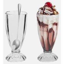 Set mit 2 wiederverwendbaren 360-ml-Dessertgläsern mit Löffeln, Stielgläsern für Eiskaffee, Milchshakes und mehr