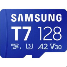 Samsung T7 Cartão microSDXC no varejo 128 GB UHS-I U3, Classe de Desempenho de Aplicativo A2, Classe 10, Classe de Velocidade de Vídeo v30