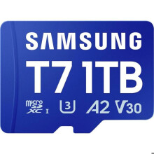 Samsung T7 Cartão microSDXC no varejo 1 TB UHS-I U3, Classe de Desempenho de Aplicativo A2, Classe 10, Classe de Velocidade de Vídeo v30