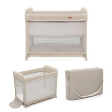 Kinderkraft MOON DREAM faltbares Babybett 2 Ebenen mit Matratze, atmungsaktives Netz, Transporttasche, beige