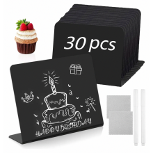 Verpakking van 30 mini krijtbordjes, L-vormige prijskaartjes, 100 x 75 mm, kleine beschrijfbare tafeletiketten voor buffetpresentaties.