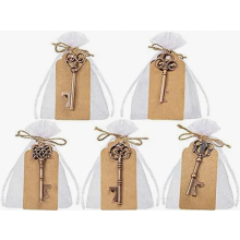 Set van 50 flesopeners als huwelijksbedankjes, 5 vintage stijlen met doe-het-zelf kaartje en transparant cadeauzakje voor doop, communie, vo