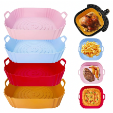 siliconen inzetstukken voor de airfryer, een herbruikbaar mandje van 22 cm en bakvormen voor oven en airfryer