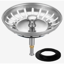 Keukenafvoerzeef met verstelbare stop van 82 mm, geschikt voor afvoeren met een diameter van 82-84 mm, inclusief 2 vervangende afdichtingen.