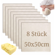 Herbruikbare kaasdoekjes, 8 stuks, 50 x 50 cm, ongebleekt filterdoek voor het zeven van vloeistoffen, bakken en koken.