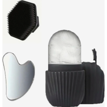 Gezichtsmassageset, Gua Sha-tool van roestvrij staal, ijsroller, gezichtsreinigingsset, huidverzorging, kaaklijnmassageroller, Beau