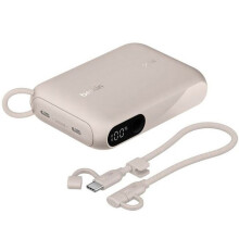 Batería externa 10000 mAh 20W USB-C x2 con pantalla digital, color arena