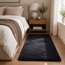(Black, 80 x 150 cm) Shaggy Non Slip Rugs Bedroom Living Room Area Rugs Hallway Runner Fluffy Carpets Bath Door Mats