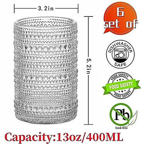 Σετ ποτηριών Hobnail 6 - 13 oz Vintage ανάγλυφα ποτήρια χυμού και νερού για κουζ 1