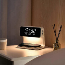 Digitaler Wecker mit kabelloser Ladefunktion und dimmbarer Beleuchtung, Ladestation für das Bett