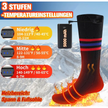 Wiederaufladbare beheizbare Socken für Damen und Herren, 3 Heizstufen, 5000-mAh-Akku, elektrische Fußwärmer zum Skifahren und Wandern