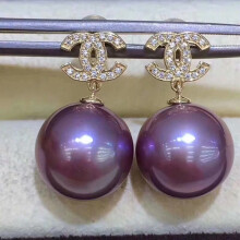 Boucles d'oreilles fantaisie en perles et pierres Chan, dorées, 12 mm (violettes)
