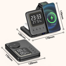 3 in 1 Wireless Charger 15W Charging Station Compatible For iPhone / Apple Watch, AirPods with Alarm Clock