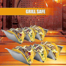 Taco-Halter, 6er-Set: Edelstahlständer mit Griff. Für 2–3 Tortillas geeignet, ofen- und spülmaschinenfest.