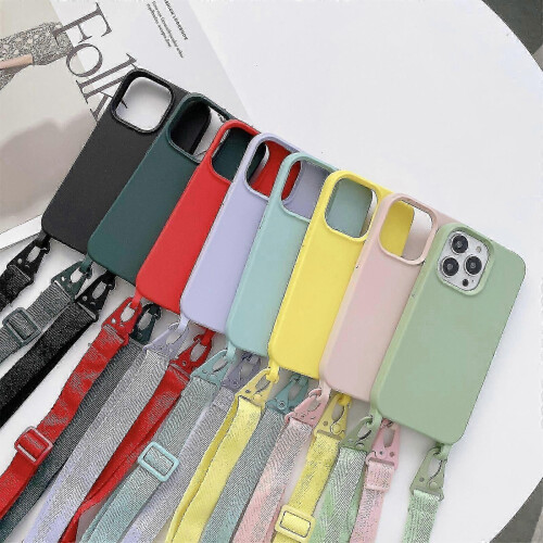 Iphone 13 Silicone Case With Detachable Wide Neck Strap, Protective Cover Lanyard 1