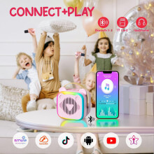 New Mini Karaoke Machine w/ 2 Wireless Mics, Bluetooth 5.3, Voice Effects & LED Lights – Perfect Gift for Kids