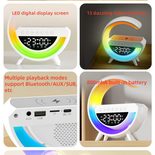 2025 Bedside Bluetooth Speaker with  Wireless Charging & Mood Light - EU Version | Multi-Functional Alarm Clock Night Lamp 1