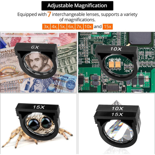 Μεγεθυντικός φακός LED με κορδέλα για κεφαλή - 7 φακοί (3X-15X) για χειροτεχν 1