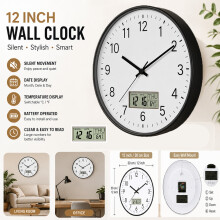 29cm Round Quartz Wall Clock Silent Sweep Home