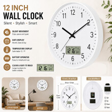 29cm Round Wall Clock Silent Quartz Home Office
