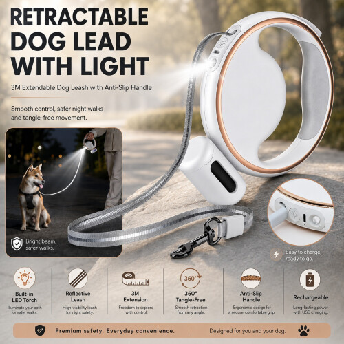 Long Dog Leash Retractable LED Light Pet Walking Leash Dog Lead Extendable 1