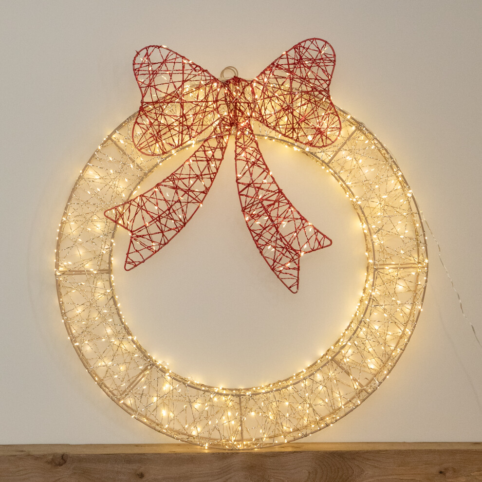 Samuel Alexander Unisex Gold Christmas Wreath With 750 Warm White Leds, Timer & Red Bow In 70Cm - Image 4