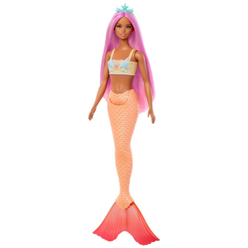 Bambola sirena con coda gialla e capelli rosa 1