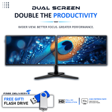 Dual Monitor Screen Setup Bundle 2 x 24" FULL HD 1920x1080 HDMI + New Stand - Refurbished