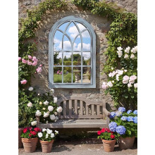 Arch Window Gothic Wall Mirror Grey Rustic 73x48Cm