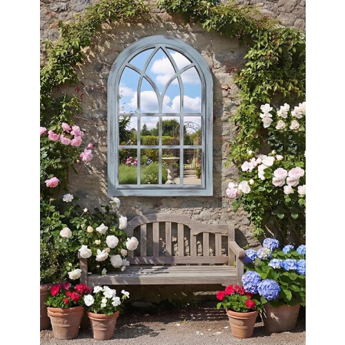Arch Window Gothic Wall Mirror Grey Rustic 73x48Cm