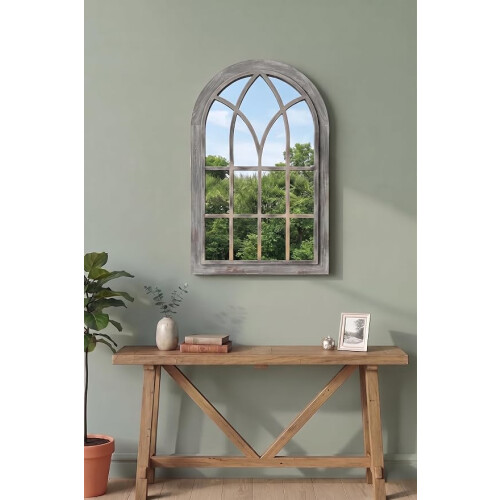 Arch Window Gothic Wall Mirror Grey Rustic 73x48Cm 1