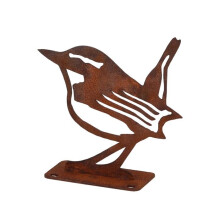Décoration de jardin - ESSCHERT DESIGN - Troglodyte eurasien - Métal finition rouille - Base 2 trous - 10,7x3,4x10,1 cm