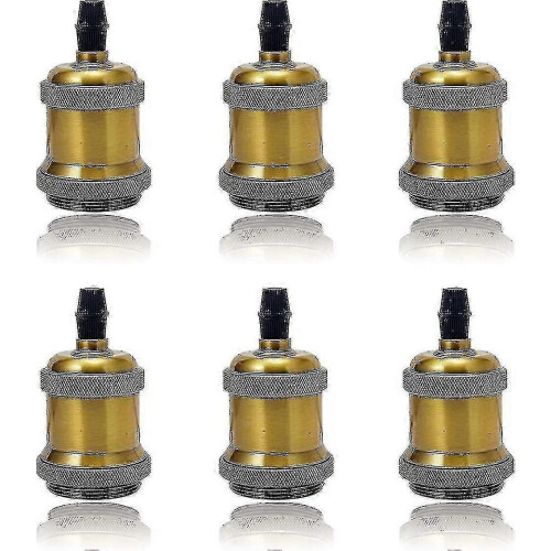 6 Pack E27 Vintage Light Bulb Solid Ceramic Socket Lamp Holder Retro Edison Screw Light Bulb Adapter Socket, Antique Brass 1
