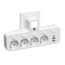 Enchufe europeo de 4 tomas con puertos USB tipo C para Indonesia, Alemania, Francia, España e Italia.