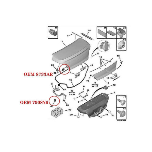 pezzi compatibili con 508 Trunk Rubber Pier Adjustable Stop Bonnet Buffer Block Limit Block 8733AR 7908Y6 1