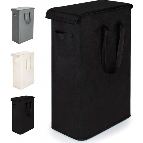 Slim Laundry Hamper with Lid 60L Tall Handle Foldable Rectangular Oxford Cloth Laundry Basket Dirty Clothes Storage Bin