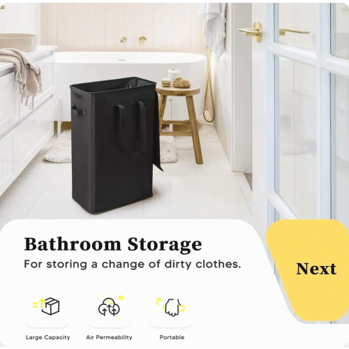 Slim Laundry Hamper with Lid 60L Tall Handle Foldable Rectangular Oxford Cloth Laundry Basket Dirty Clothes Storage Bin 1