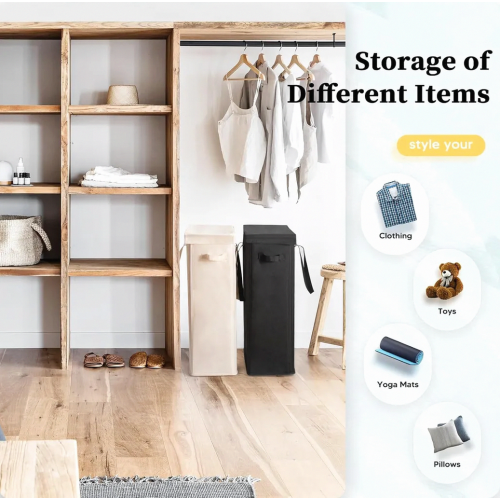 Slim Laundry Hamper with Lid 60L Tall Handle Foldable Rectangular Oxford Cloth Laundry Basket Dirty Clothes Storage Bin 2