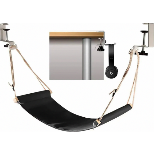 Adjustable Under Desk Foot Hammock, Practical Office Footrest with Headphone Hook for Relaxation at Work