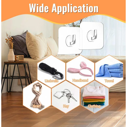 20 Clear Self Adhesive Hooks, Wall Hooks Up to 15 kg, Includes Scraper for Bathroom and Kitchen 1