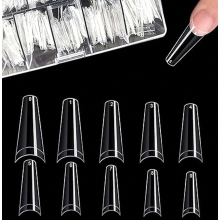 500 Acrylic False Nail Tips with Clear Box, Natural Transparent Coffin Nail Extensions for Women