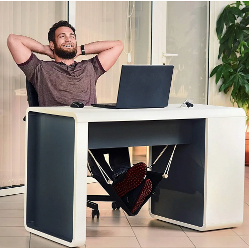 Adjustable Under Desk Foot Hammock, Practical Office Footrest with Headphone Hook for Relaxation at Work 1