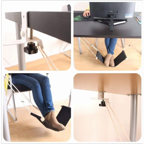Adjustable Under Desk Foot Hammock, Practical Office Footrest with Headphone Hook for Relaxation at Work 2