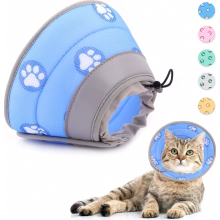 Adjustable Cat Recovery Collar, Soft Post Surgery Cone for Cats, Blue, Small Neck 14-24 cm
