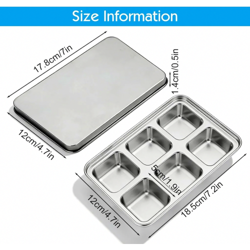 2 Pack Stainless Steel Ice Cube Tray, 6 Compartment Stackable Moulds with Lids for Whiskey Use 1