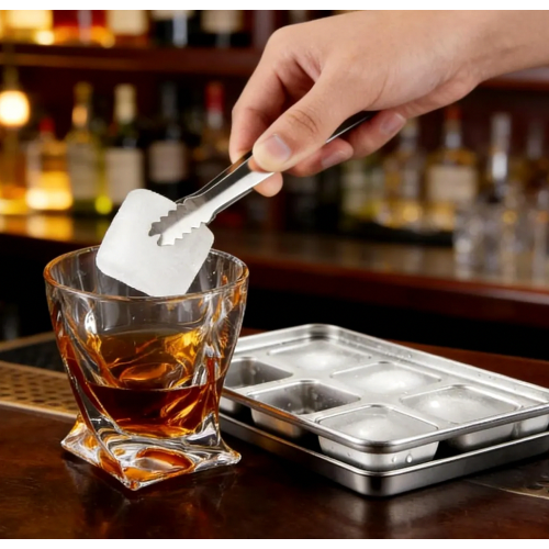 2 Pack Stainless Steel Ice Cube Tray, 6 Compartment Stackable Moulds with Lids for Whiskey Use 2