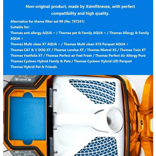 2 Piece Filter Set, 5-Piece Complete Replacement Compatible with Thomas Aqua+ Vacuum Cleaners, Alternative to Filter Set 2